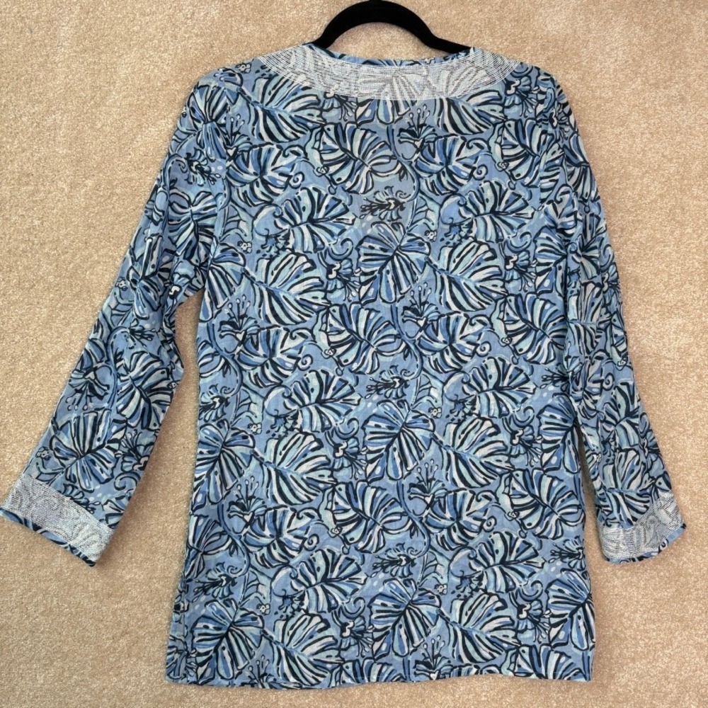 SAIL TO SABLE Tunic Top Women's XS Blue Monkey Print Cotton Coastal Resort - Picture 6 of 9